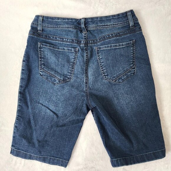 Y2K Nine West Denim Bermuda Shorts Size 6 Dark Wash Blue Preppy Jorts Lucie - Picture 2 of 8